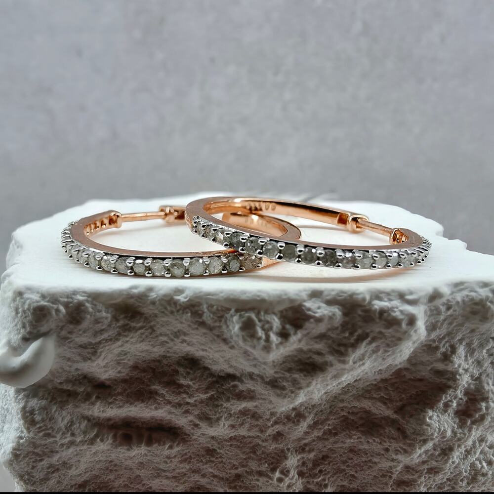 0.50 CTW Natural Mined Diamond Hoop Earrings in Rose Gold Over Silver, 20.5 mm